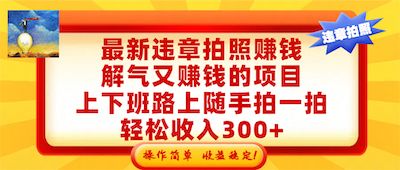 最新违章拍照，上下班路上随手拍一拍，操作简单，收益稳！-阿甘项目库