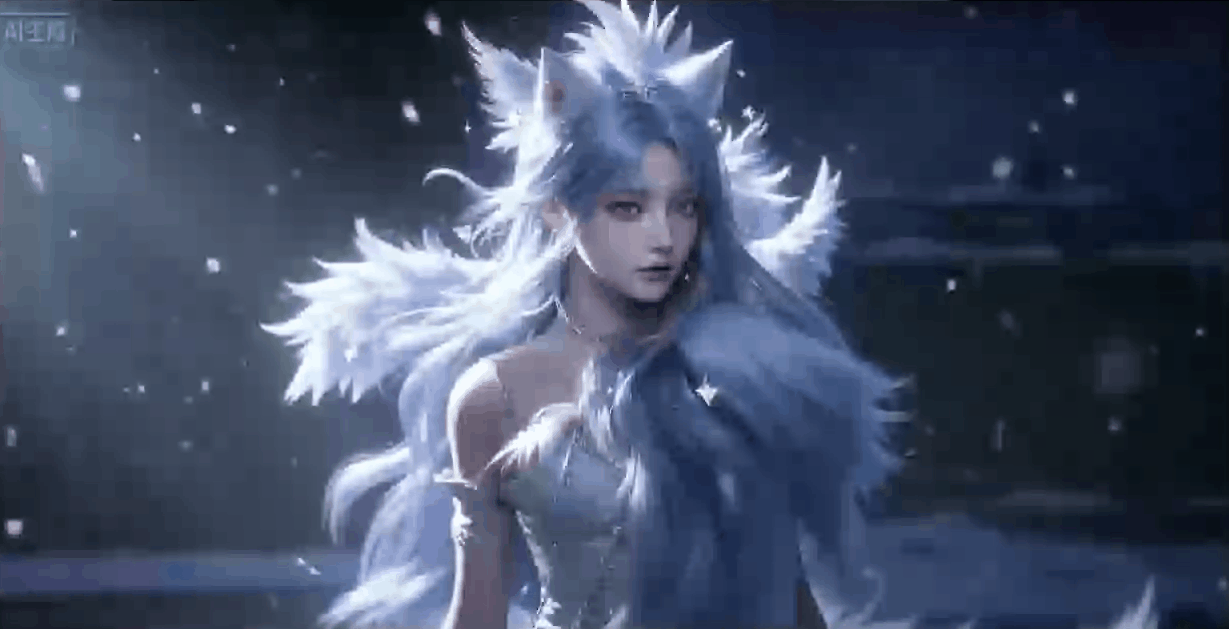 15秒的电影级CG短片，场景是覆雪的破败演武场，细雪纷飞。