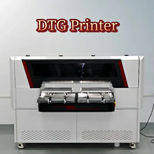 Dual-station DTG printer front view, high-speed T-shirt printing machine