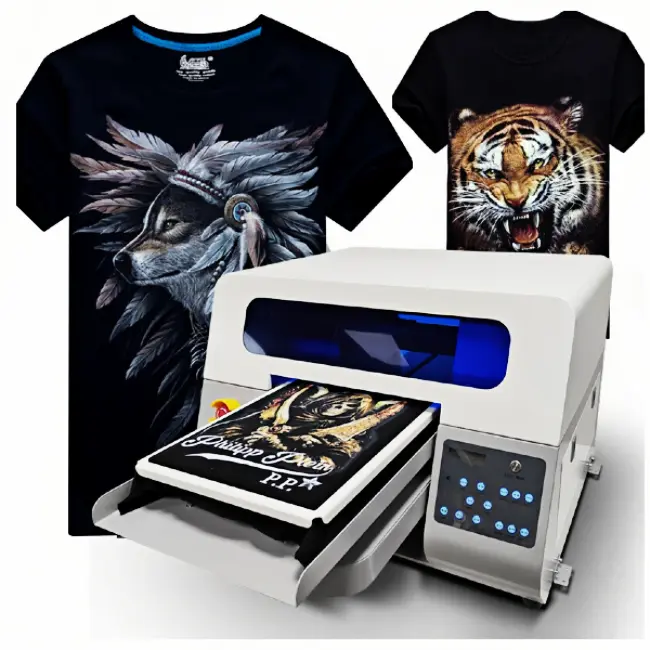High-Resolution DTG T-Shirt Printer with CMYK+White Ink System