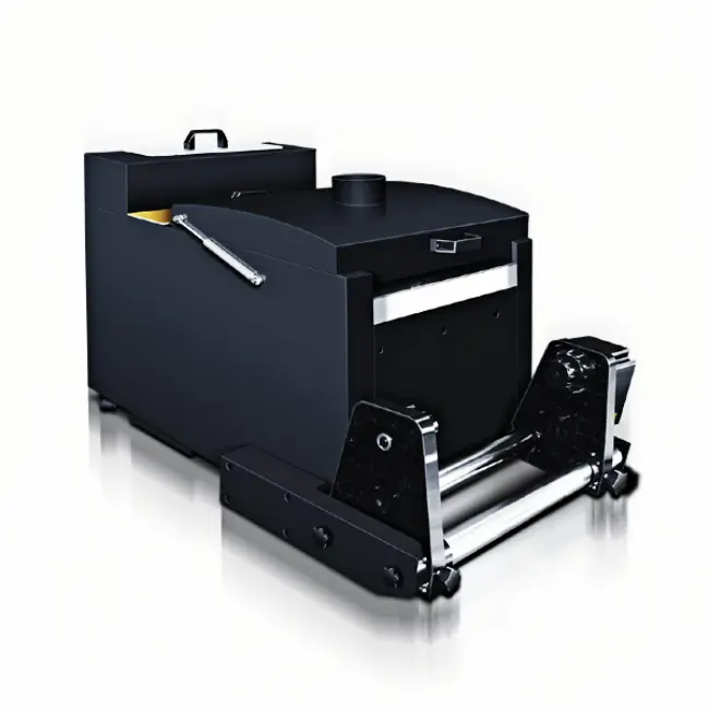 DTF shaker side view – integrated drying tunnel for DTF printing