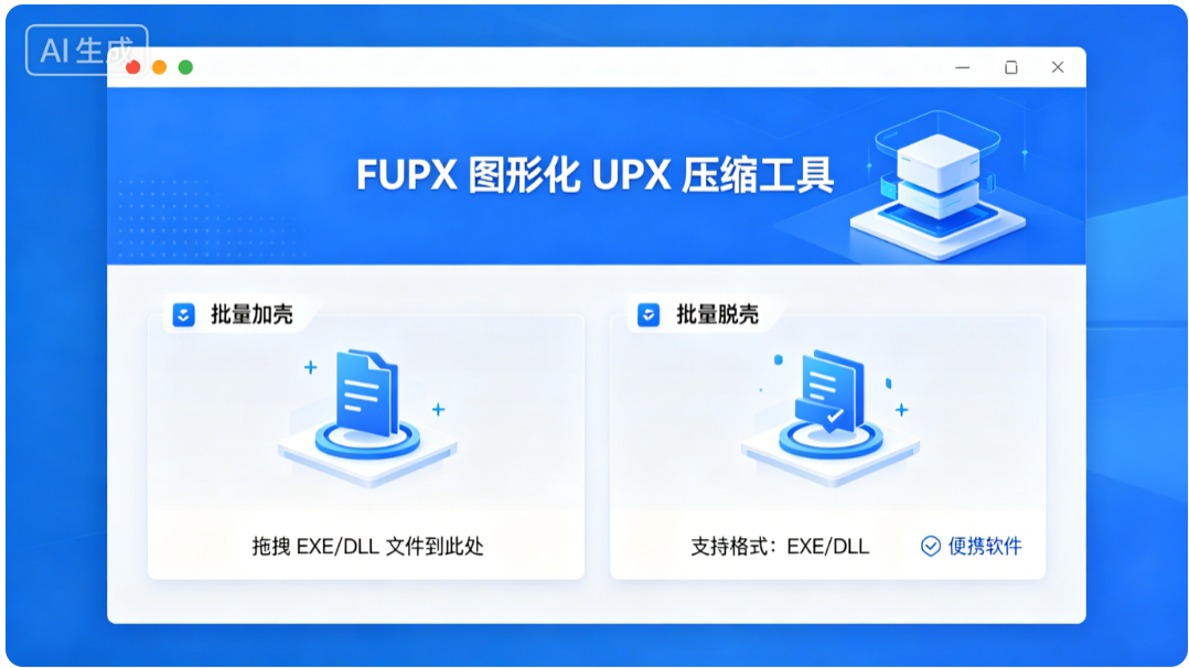 FUPX 图形化 UPX 压缩工具 EXE/DLL 批量加壳脱壳便携软件