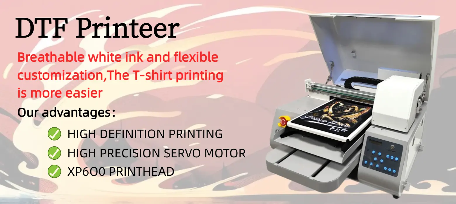 DTG printer printing custom t-shirt sample with vibrant full-color design