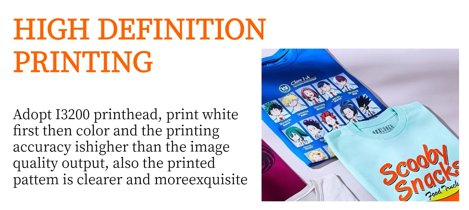 Dual-station DTG printer Epson i3200 printhead close-up, high precision DTG printing