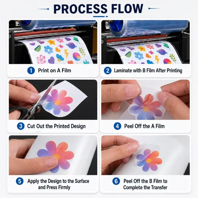 Cold transfer operation process of UV DTF film, easy DIY UV printing consumable for print shop