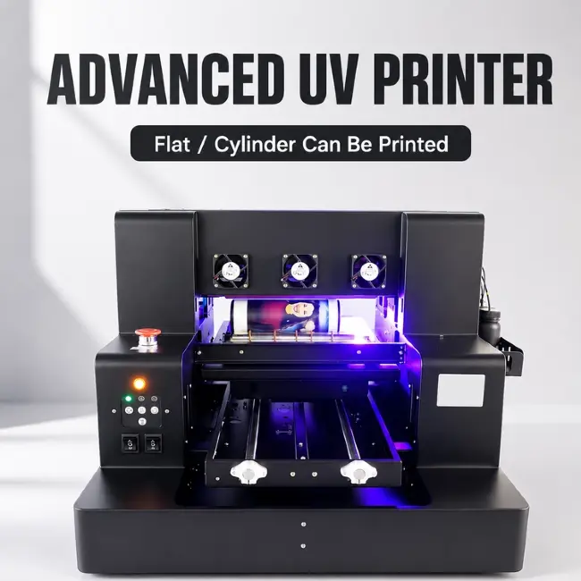 Industrial flatbed UV printer full machine front view for commercial printing