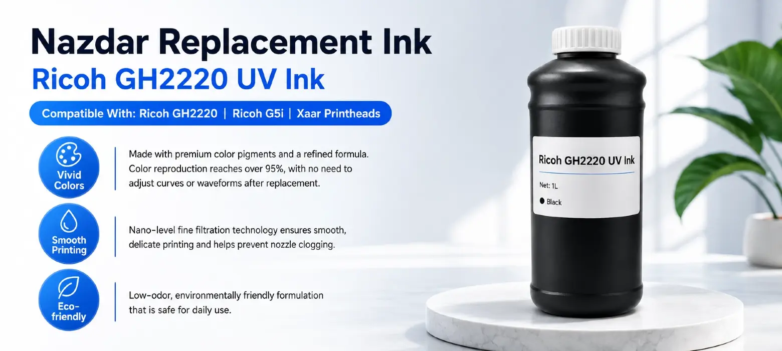 Nazdar Ricoh UV ink printing sample on metal sheet