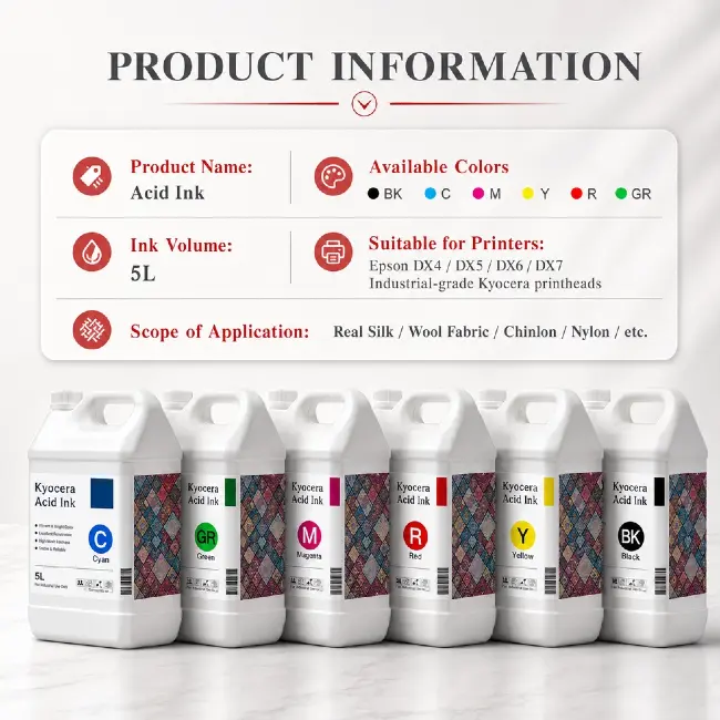 Custom color acid ink, stable formula acid dye ink for fabric dyeing