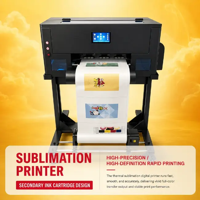LS-S30 desktop sublimation printer side view with tripod complete unit for textile sublimation printing