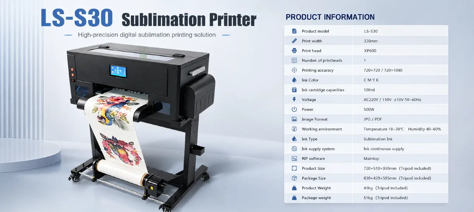 330mm maximum print width working platform of LS-S30 sublimation printing machine